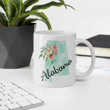 Load image into Gallery viewer, Alabama AL Map Floral Coffee Mug - White