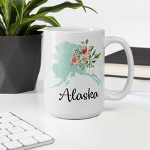 Load image into Gallery viewer, Alaska AK Map Floral Coffee Mug - White
