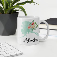 Load image into Gallery viewer, Alaska AK Map Floral Coffee Mug - White