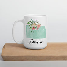 Load image into Gallery viewer, Kansas KS Map Floral Coffee Mug - White