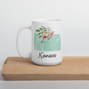 Kansas KS Map Floral Coffee Mug - White