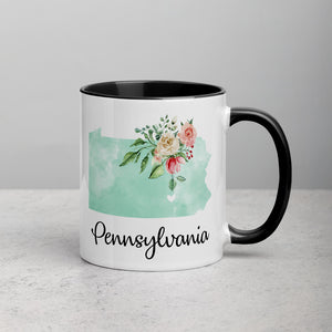 Pennsylvania PA Map Floral Mug - 11 oz