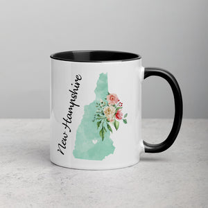 New Hampshire NH Map Floral Mug - 11 oz