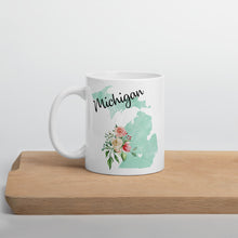 Load image into Gallery viewer, Michigan MI Map Floral Coffee Mug - White
