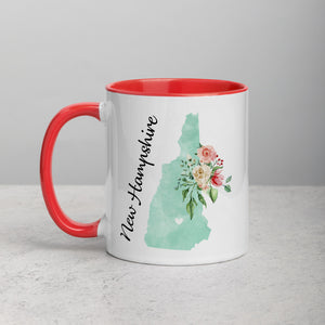 New Hampshire NH Map Floral Mug - 11 oz