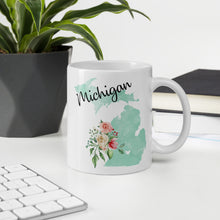 Load image into Gallery viewer, Michigan MI Map Floral Coffee Mug - White