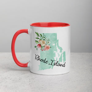 Rhode Island RI Map Floral Mug - 11 oz