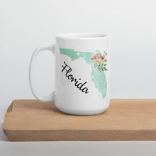 Load image into Gallery viewer, Florida FL Map Floral Coffee Mug - White