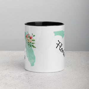 Florida FL Map Floral Mug - 11 oz