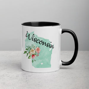 Wisconsin WI Map Floral Mug - 11 oz