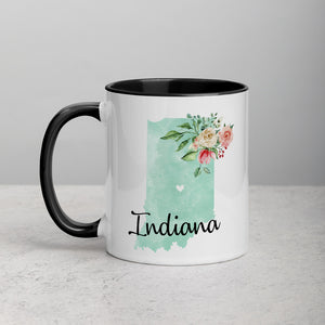 Indiana IN Map Floral Mug - 11 oz