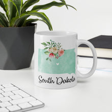 Load image into Gallery viewer, South Dakota SD Map Floral Coffee Mug - White