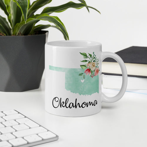 Oklahoma OK Map Floral Coffee Mug - White
