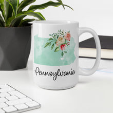 Load image into Gallery viewer, Pennsylvania PA Map Floral Coffee Mug - White