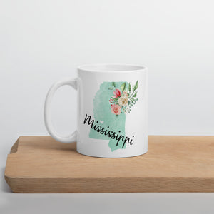 Mississippi MS Map Floral Coffee Mug - White