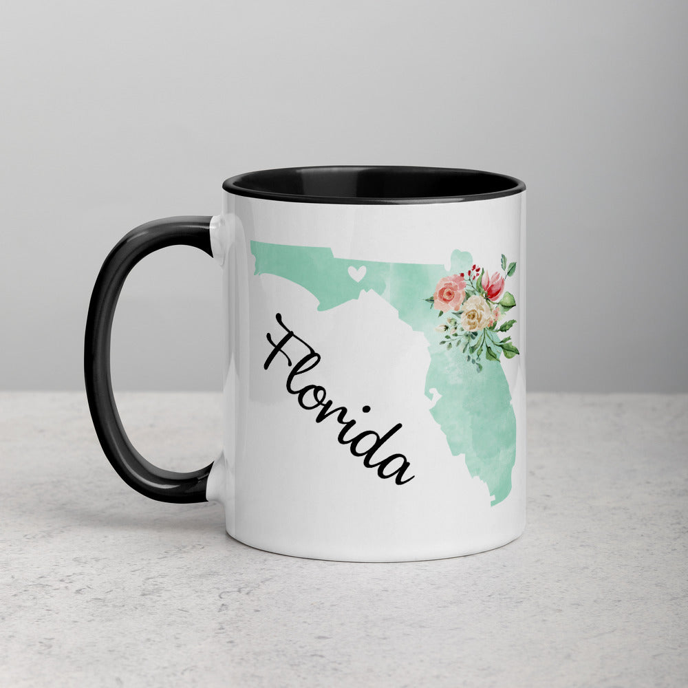 Florida FL Map Floral Mug - 11 oz