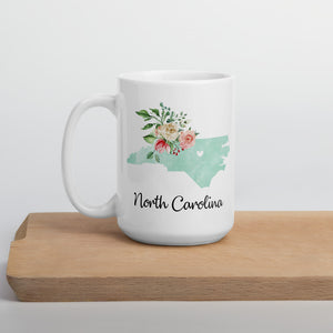 North Carolina NC Map Floral Coffee Mug - White