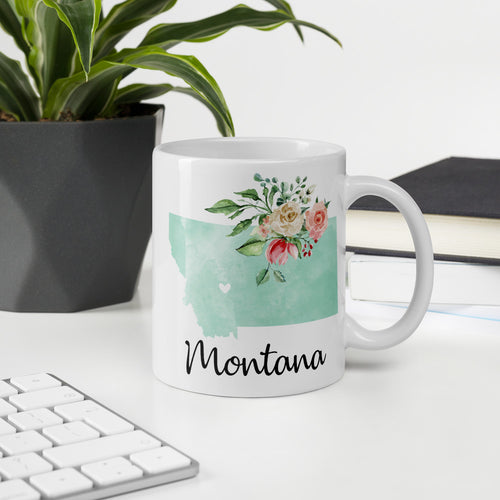 Montana MT Map Floral Coffee Mug - White