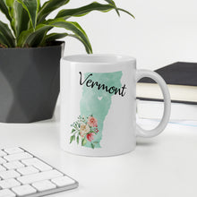 Load image into Gallery viewer, Vermont VT Map Floral Coffee Mug - White