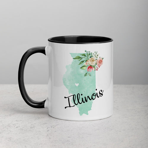 Illinois IL Map Floral Mug - 11 oz