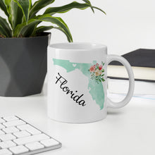 Load image into Gallery viewer, Florida FL Map Floral Coffee Mug - White