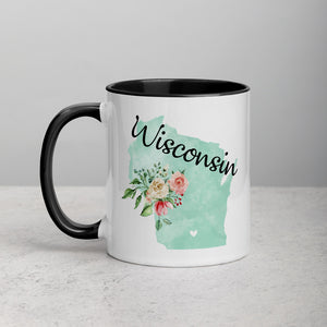 Wisconsin WI Map Floral Mug - 11 oz