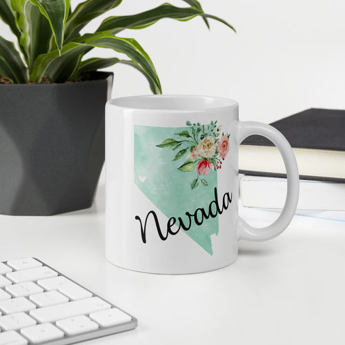 Nevada NV Map Floral Coffee Mug - White