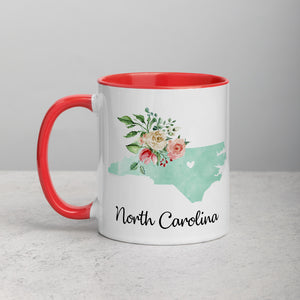 North Carolina NC Map Floral Mug - 11 oz