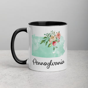 Pennsylvania PA Map Floral Mug - 11 oz