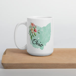 Ohio OH Map Floral Coffee Mug - White