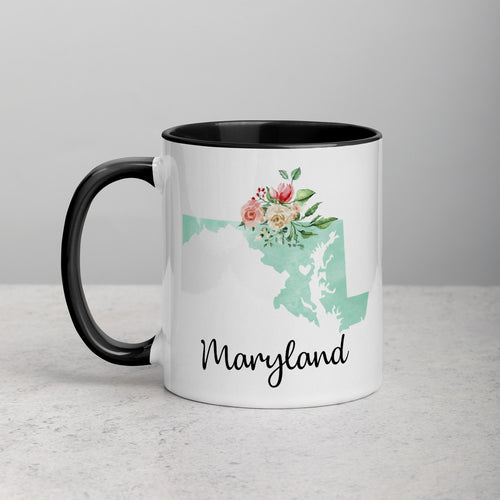 Maryland MD Map Floral Mug - 11 oz