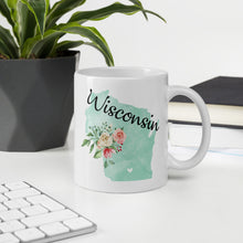 Load image into Gallery viewer, Wisconsin WI Map Floral Coffee Mug - White