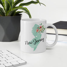 Load image into Gallery viewer, New Jersey NJ Map Floral Coffee Mug - White