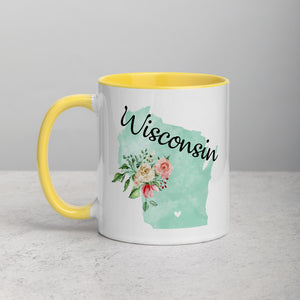 Wisconsin WI Map Floral Mug - 11 oz