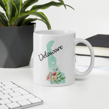 Load image into Gallery viewer, Delaware DE Map Floral Coffee Mug - White