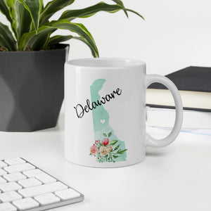 Delaware DE Map Floral Coffee Mug - White