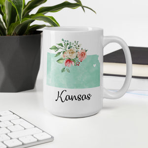 Kansas KS Map Floral Coffee Mug - White