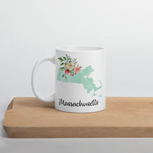 Load image into Gallery viewer, Massachusetts MA Map Floral Coffee Mug - White