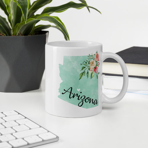 Arizona AZ Map Floral Coffee Mug - White