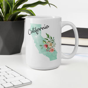 California CA Map Floral Coffee Mug - White