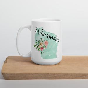 Wisconsin WI Map Floral Coffee Mug - White