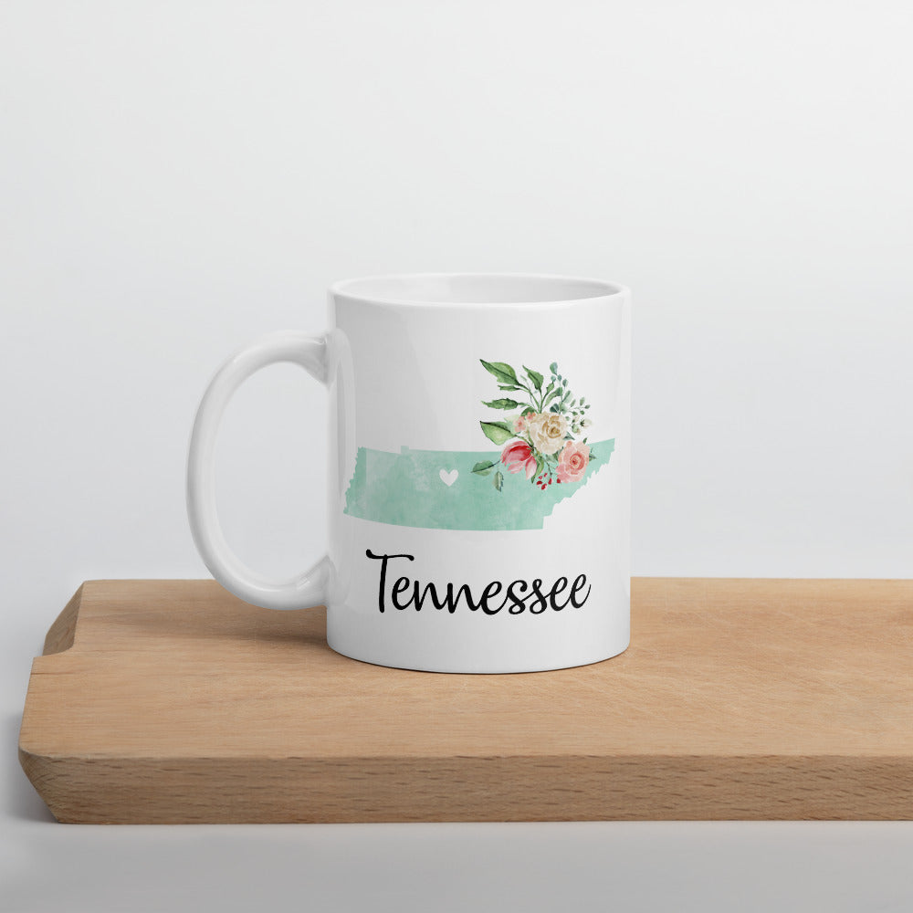 Tennessee TN Map Floral Coffee Mug - White