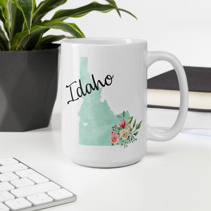 Idaho ID Map Floral Coffee Mug - White