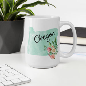 Oregon OR Map Floral Coffee Mug - White
