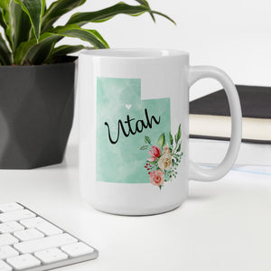 Utah UT Map Floral Coffee Mug - White