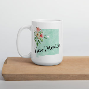 New Mexico NM Map Floral Coffee Mug - White