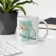 Load image into Gallery viewer, Rhode Island RI Map Floral Coffee Mug - White