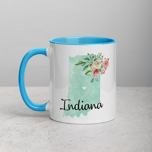Indiana IN Map Floral Mug - 11 oz