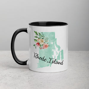 Rhode Island RI Map Floral Mug - 11 oz