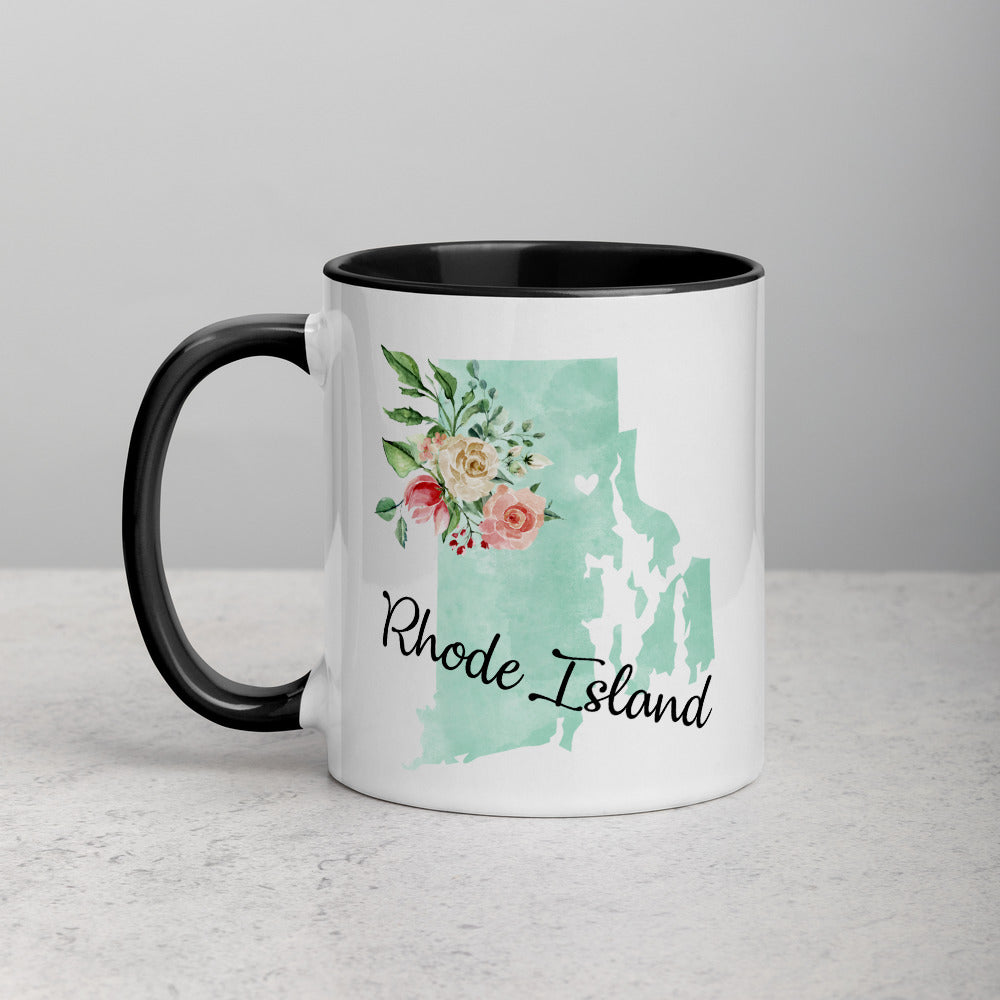 Rhode Island RI Map Floral Mug - 11 oz